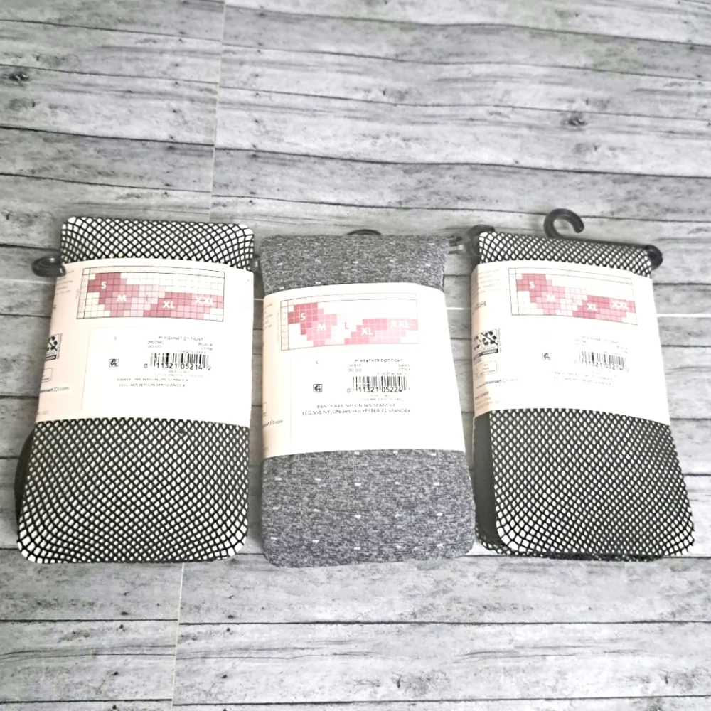 Lot of 3 Women's Secret Treasure Fashion Tights Black fishnet & Heather Dot Sz S